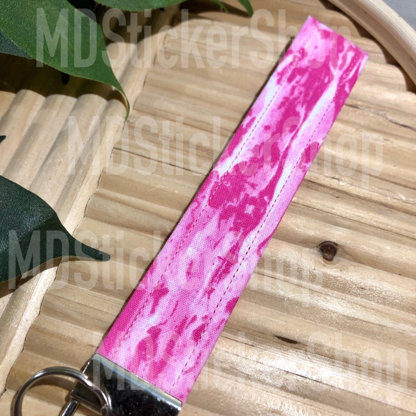Pink Swirl Print Fabric Keychain, Key Fob