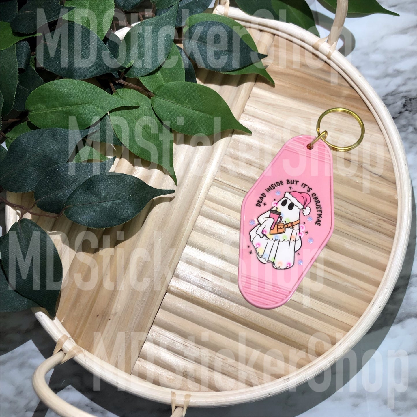Dead Inside but It’s Christmas Ghost Hotel Keychain, Acrylic Keychain