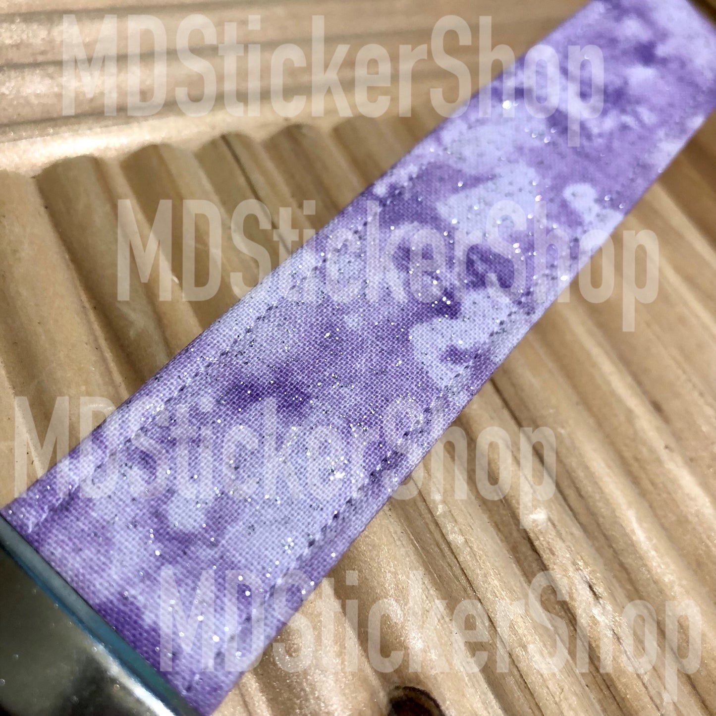 Cloudy Purple Glitter Print Fabric Keychain, Key Fob