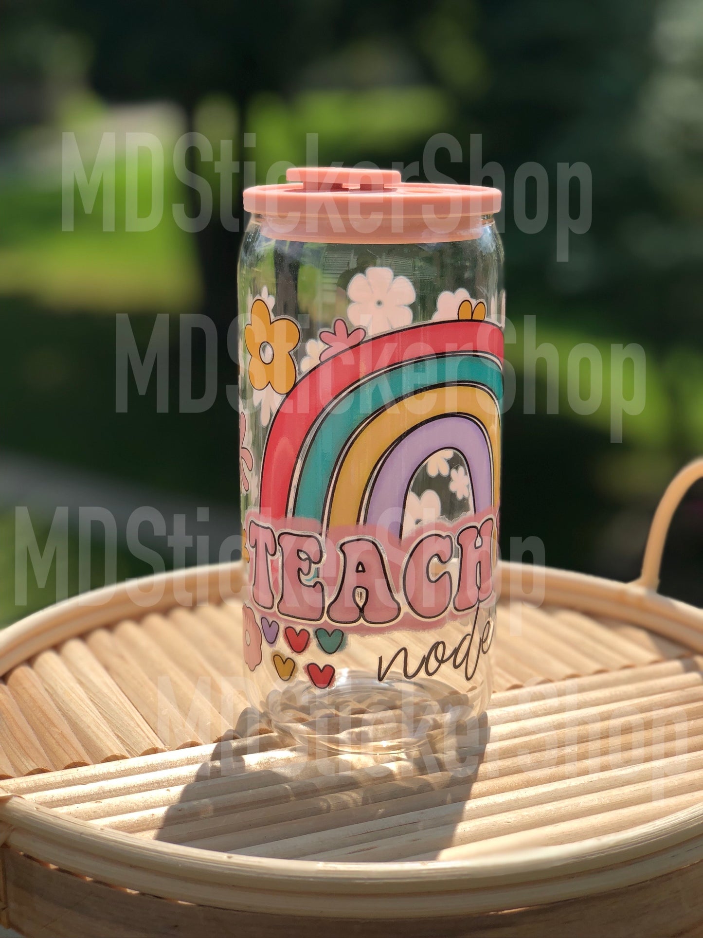 Teacher Mode Rainbow Floral Beer Can Glass Cup