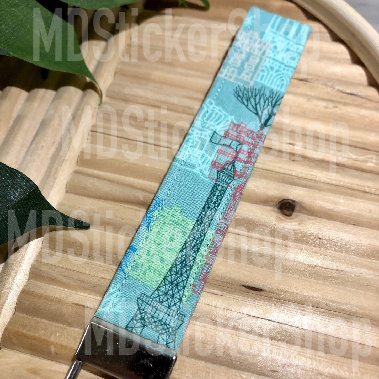 Paris Print Fabric Keychain, Key Fob