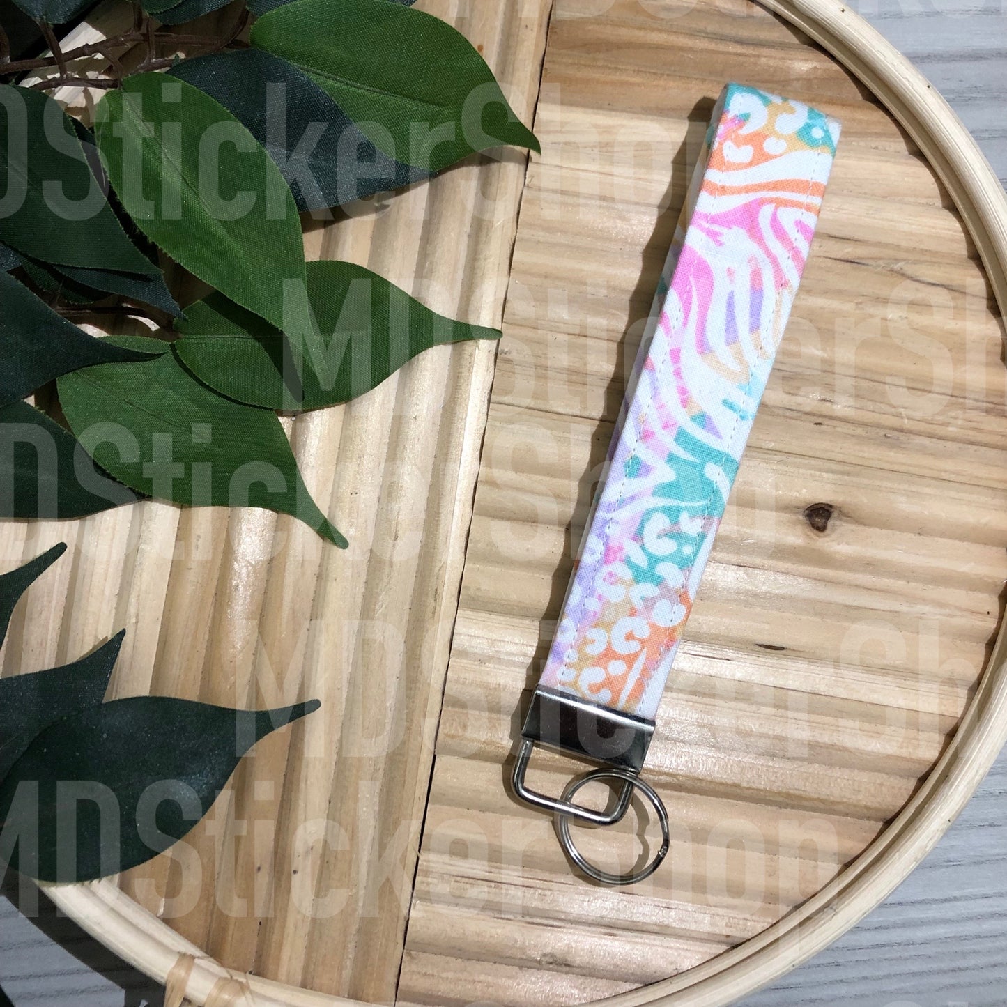 Pink Pastel Animal Print Fabric Keychain, Key Fob
