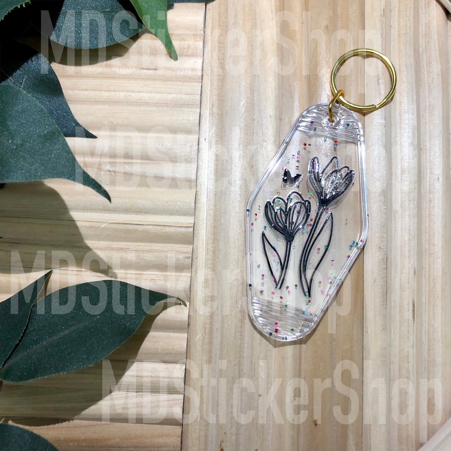 Floral Clear Hotel Keychain, Acrylic Keychain
