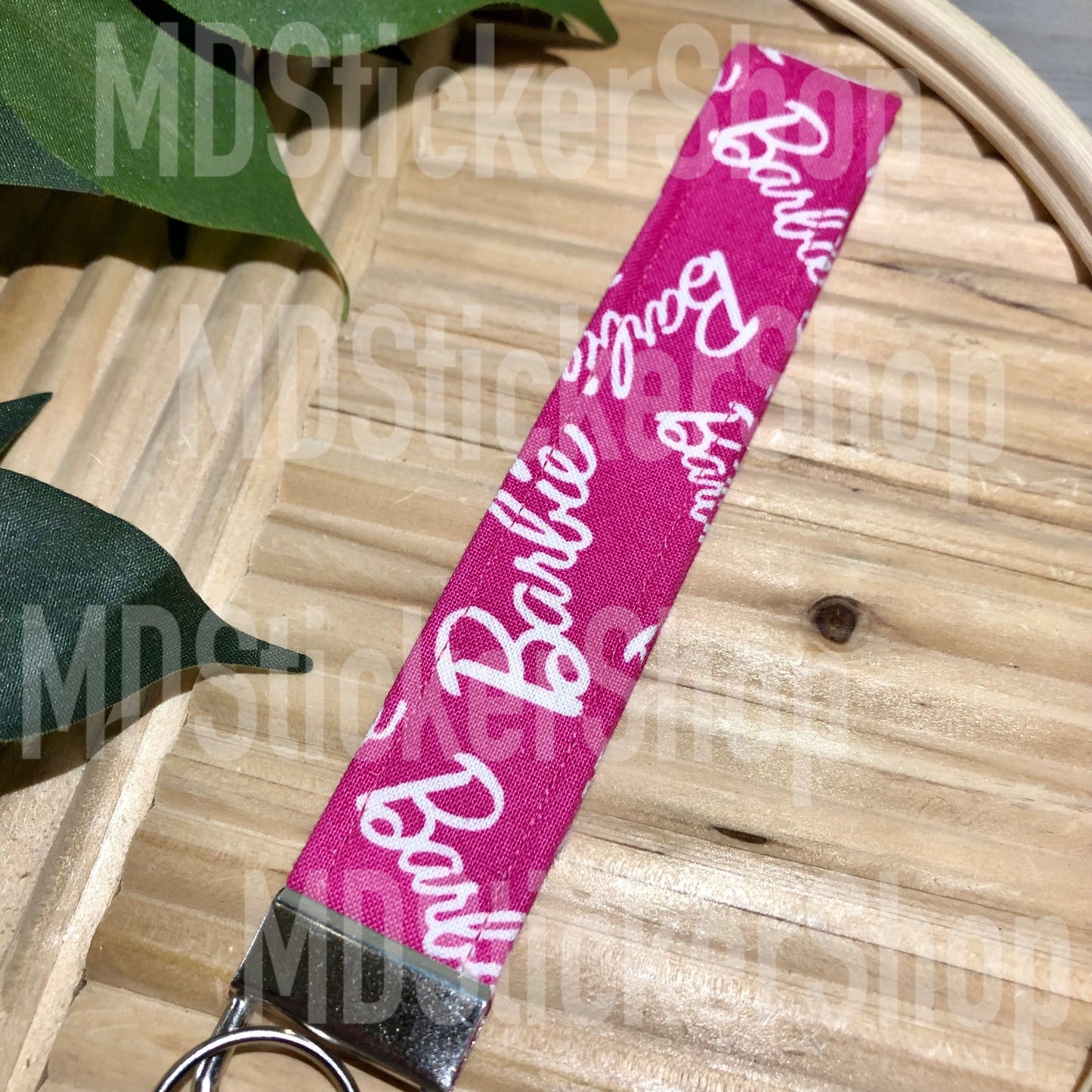 Pink Barbie Print Fabric Keychain, Key Fob