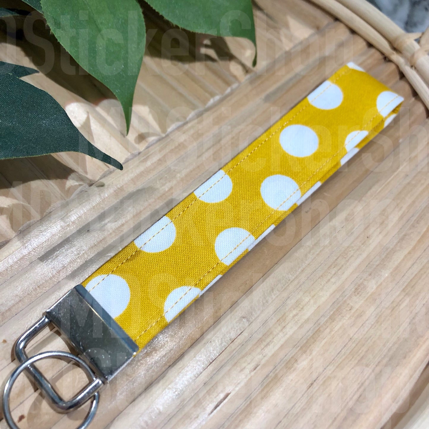 Polka Dots on Mustard Print Fabric Keychain