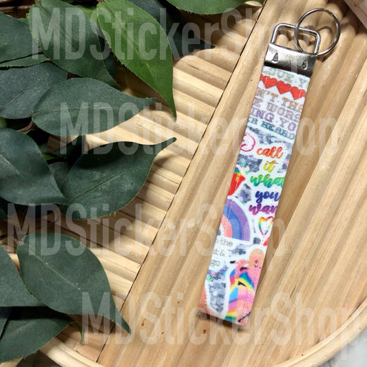 TS Rainbow Print Fabric Keychain, Key Fob