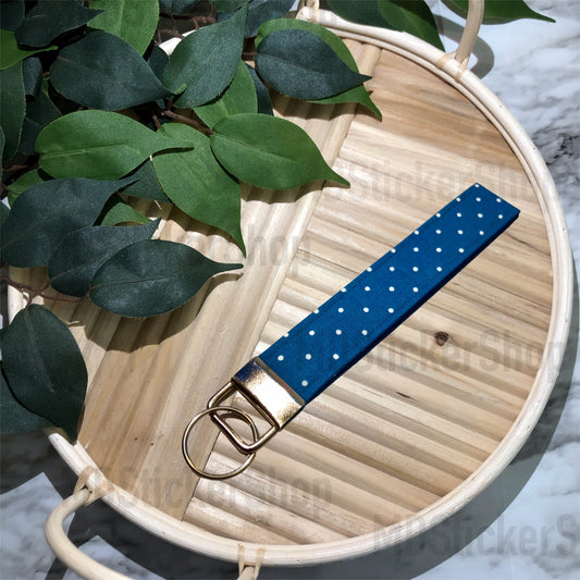 Navy Dot Print Fabric Keychain, Key Fob