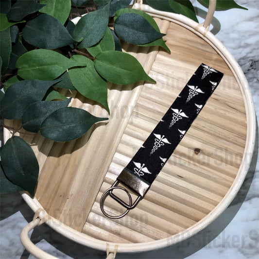 Black Medical Print Fabric Keychain, Key Fob