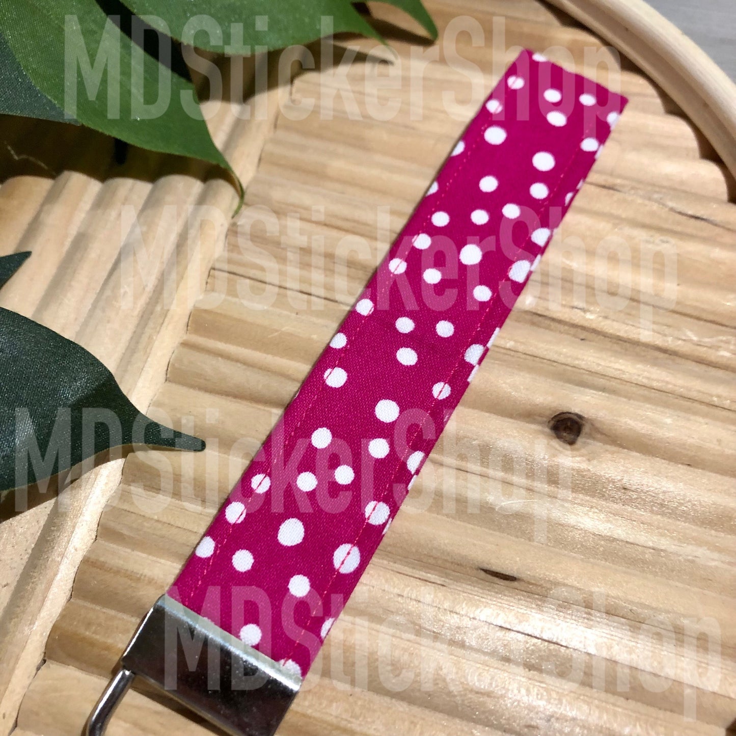Magenta Dot Print Fabric Keychain, Key Fob