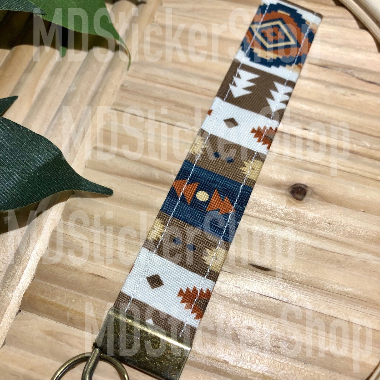 Western Stripe Print Fabric Keychain, Key Fob