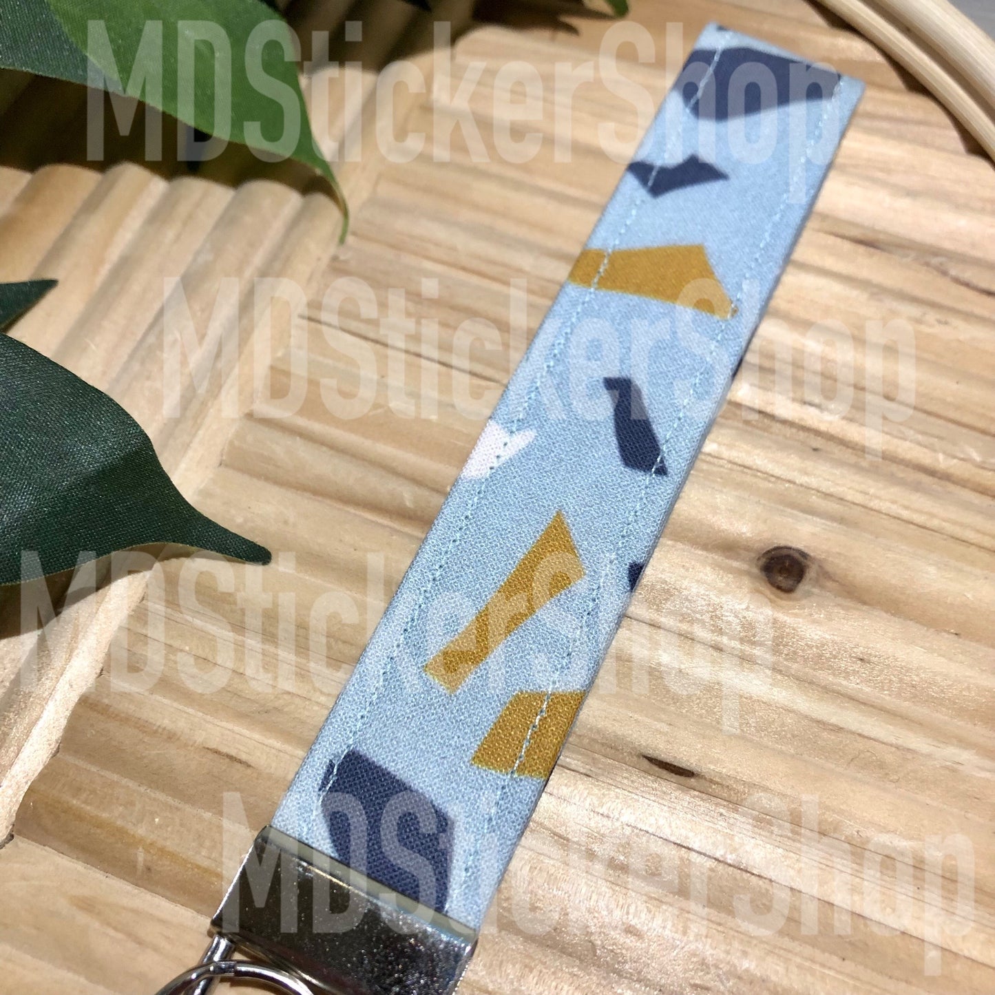 Blue Terazzo Print Fabric Keychain, Key Fob