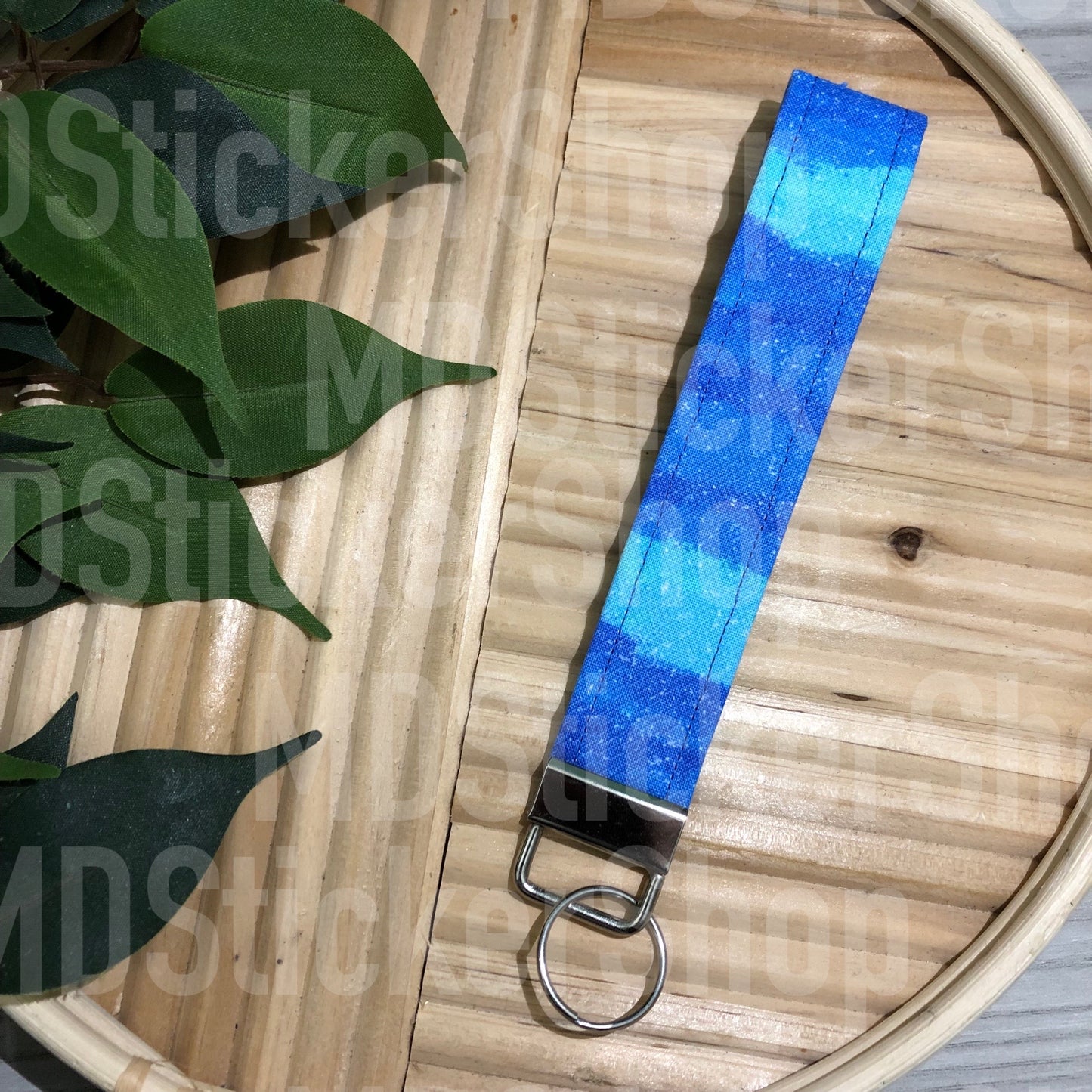 Ocean Waves Print Fabric Keychain, Key Fob
