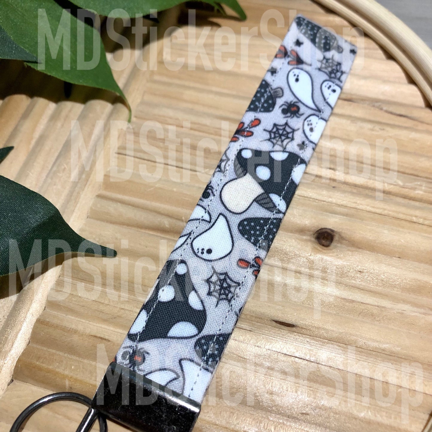 Ghosts and Mushroom Print Fabric Keychain, Key Fob