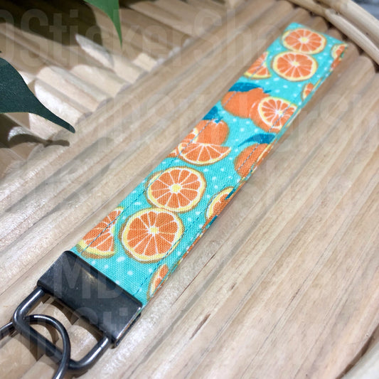 Oranges on Green Print Fabric Keychain