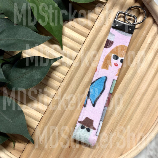 TS Icons on Pink Print Fabric Keychain, Key Fob