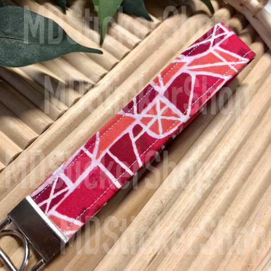 Ruby Geometric Print Fabric Keychain, Key Fob
