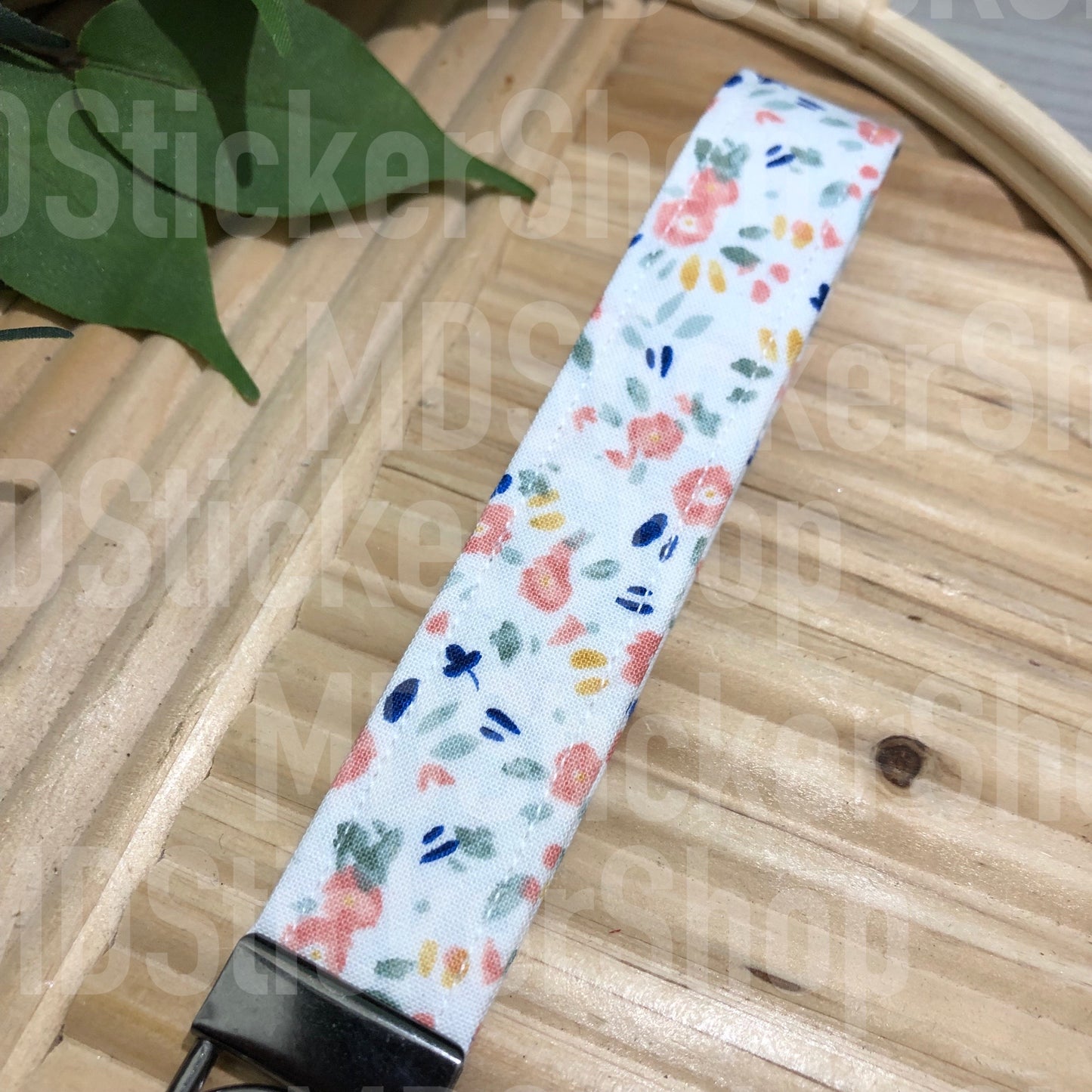 Packed Watercolor Floral Print Fabric Keychain, Key Fob