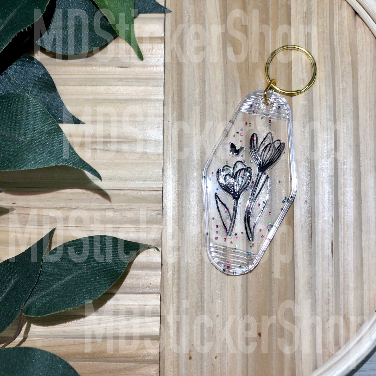 Floral Clear Hotel Keychain, Acrylic Keychain