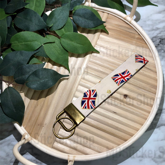 Union Jack Flag on Cream Print Fabric Keychain, Key Fob