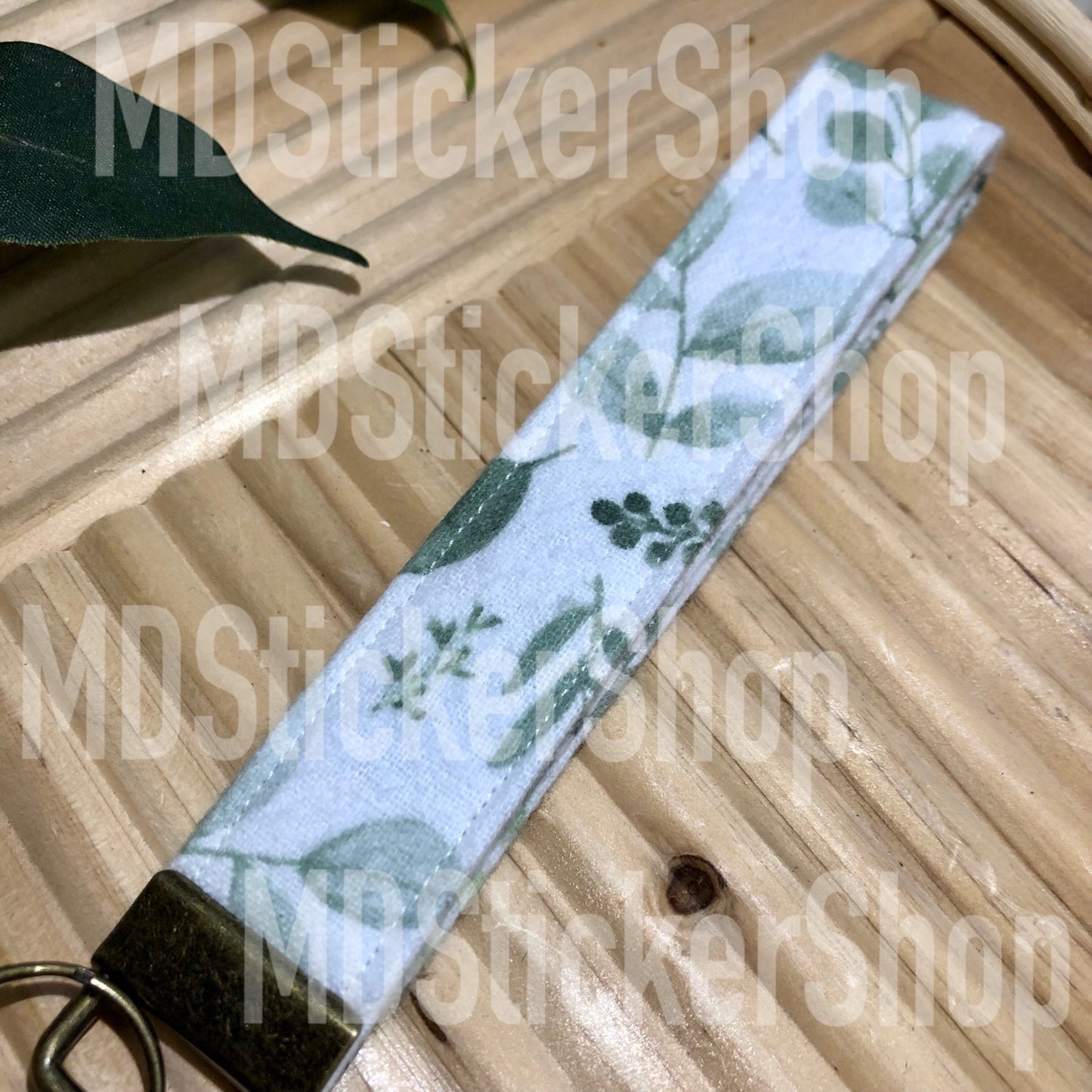 Eucalyptus Flannel Print Fabric Keychain, Key Fob
