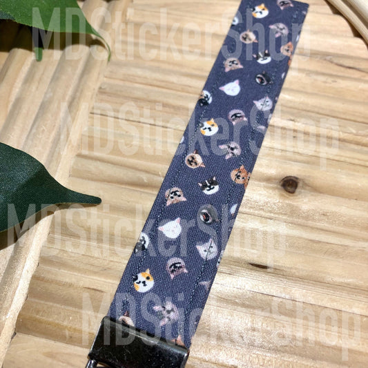 Charcoal Cat Print Fabric Keychain, Key Fob