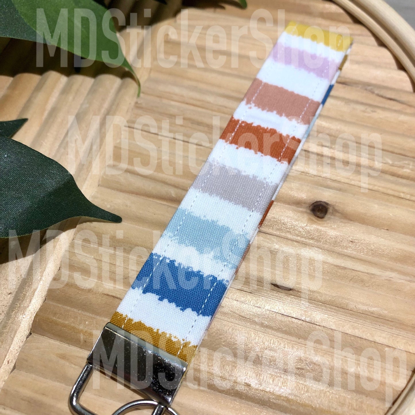 Bold Stripe Print Fabric Keychain, Key Fob