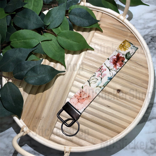 Vintage Floral Print Fabric Keychain, Key Fob