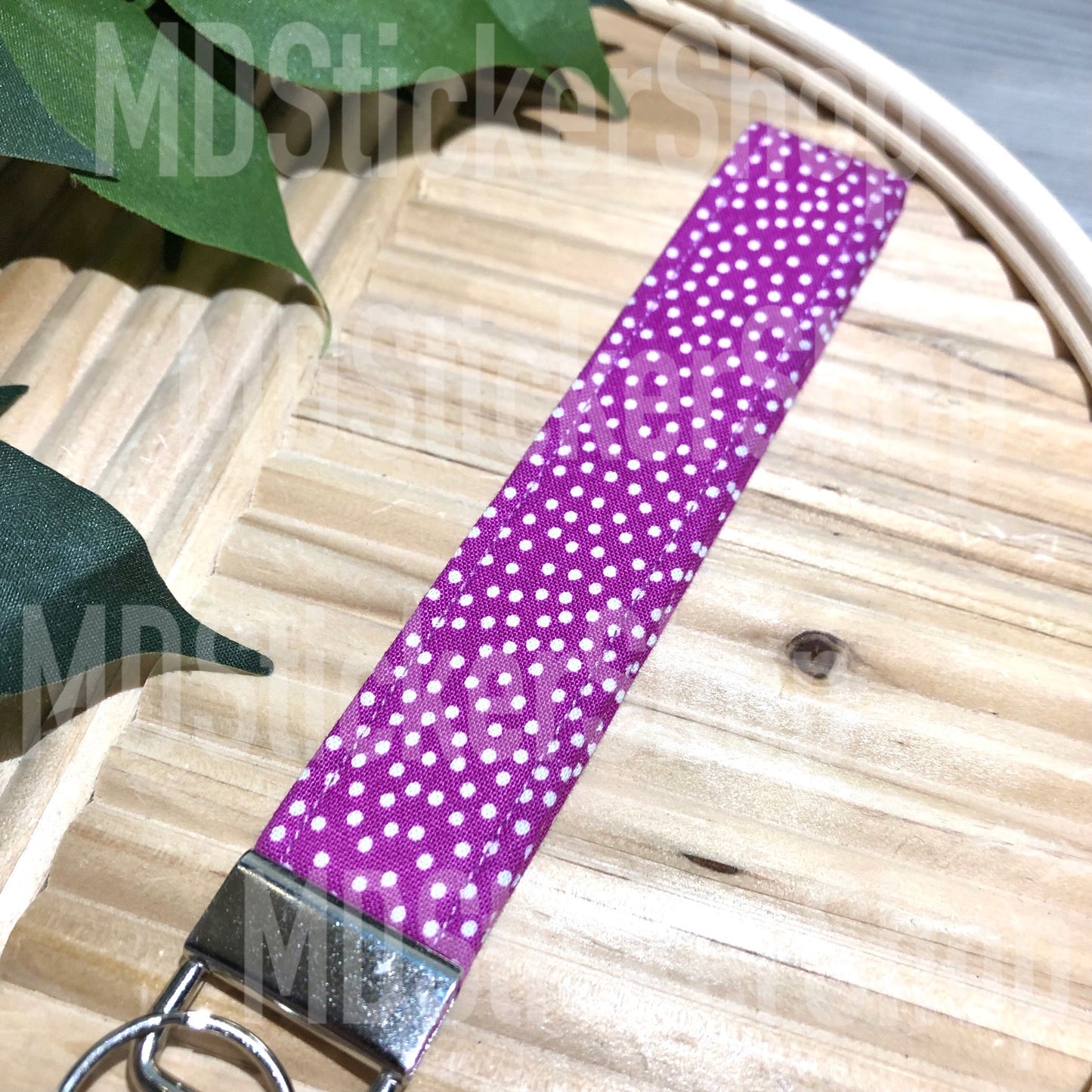 Purple Dot Print Fabric Keychain, Key Fob