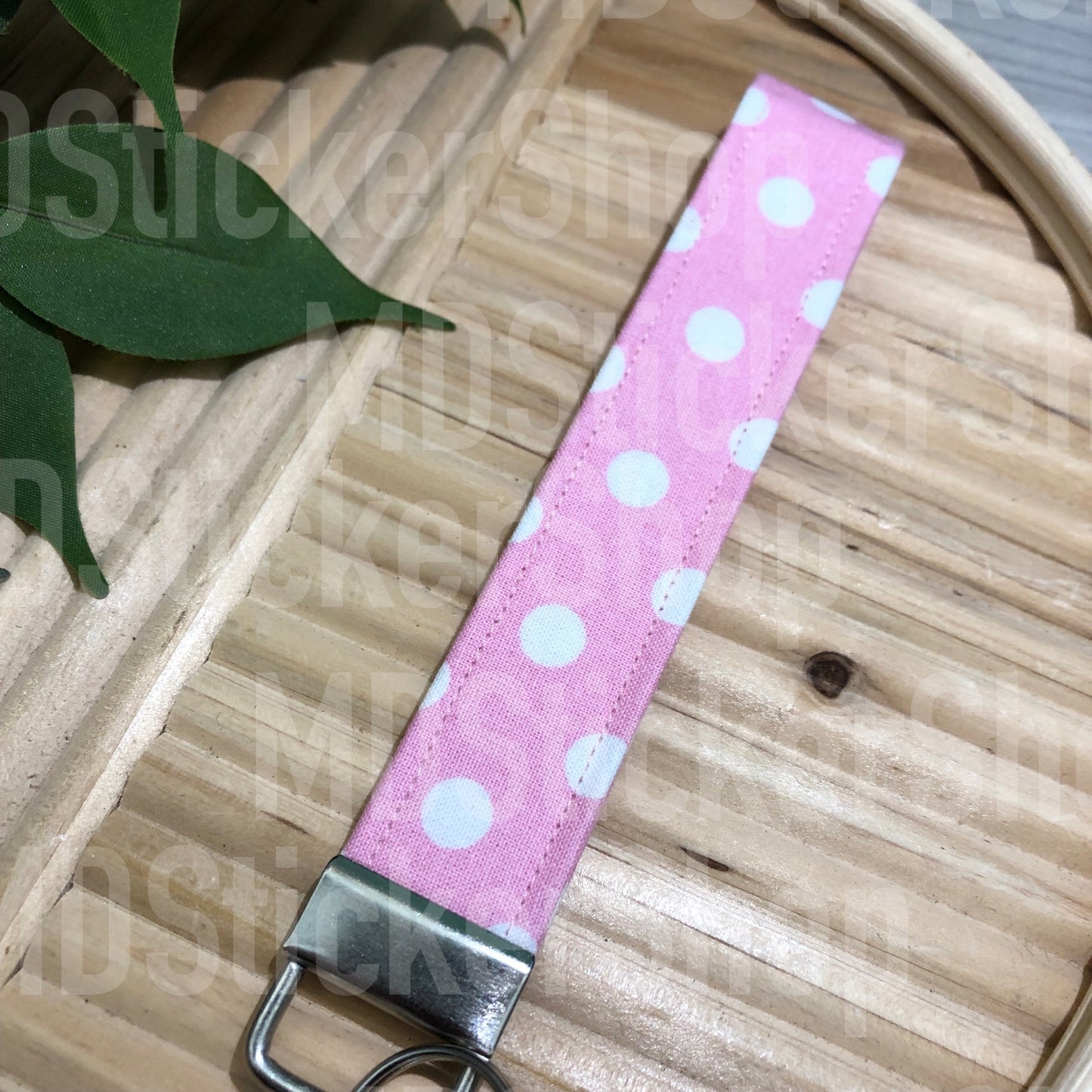 Bubblegum Pink Polka Dot Print Fabric Keychain, Key Fob
