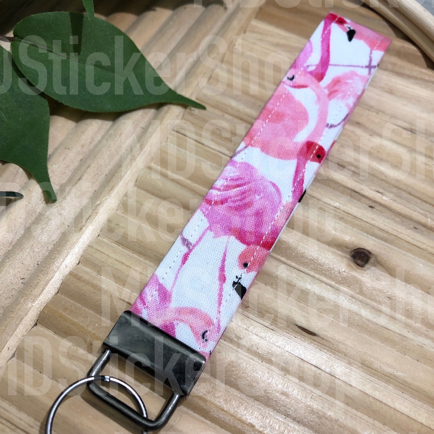 Flamingo Watercolor Print Fabric Keychain, Key Fob