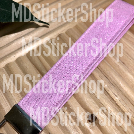 Pink Glitter Print Fabric Keychain, Key Fob