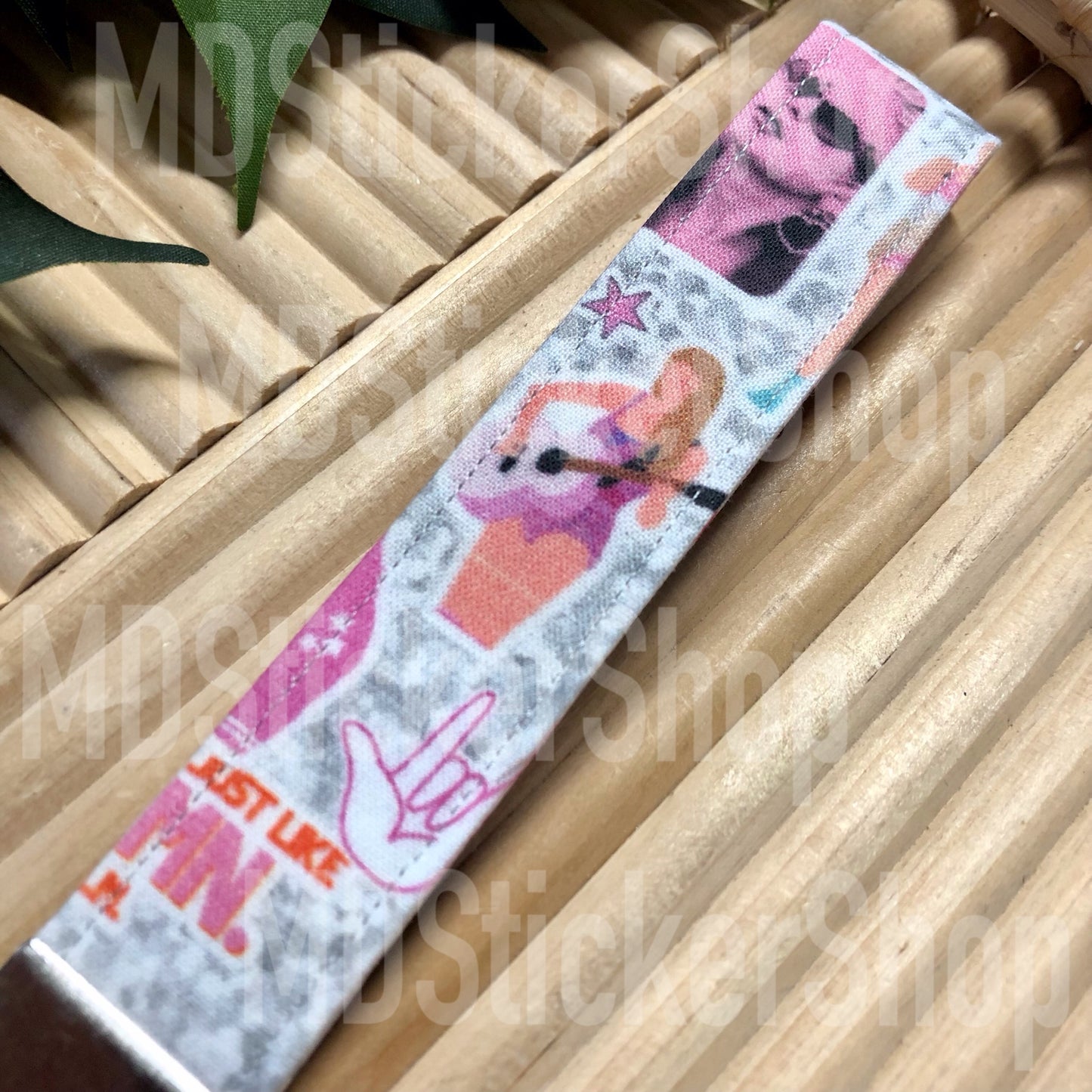TS Pink Print Fabric Keychain, Key Fob