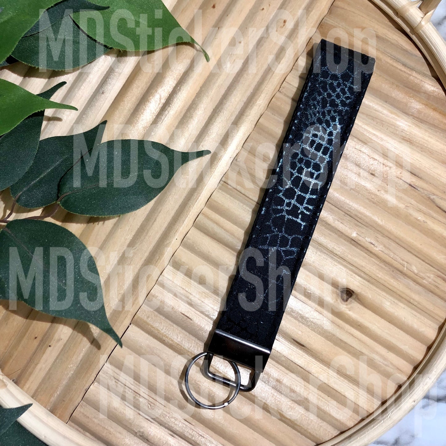Black Dragonfly Wing Print Fabric Keychain, Key Fob