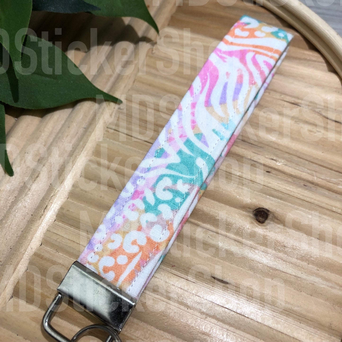 Pink Pastel Animal Print Fabric Keychain, Key Fob