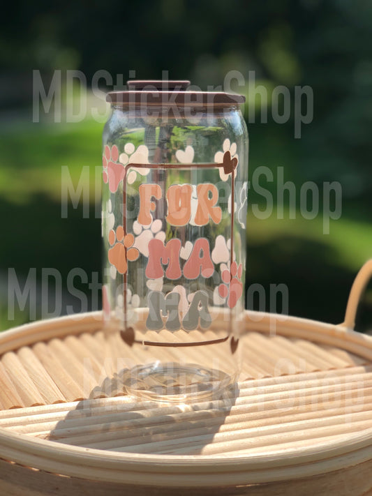 Fur Mama Paw Print Beer Can Glass Cup