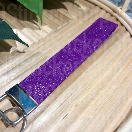 Plum Glitter Print Fabric Keychain