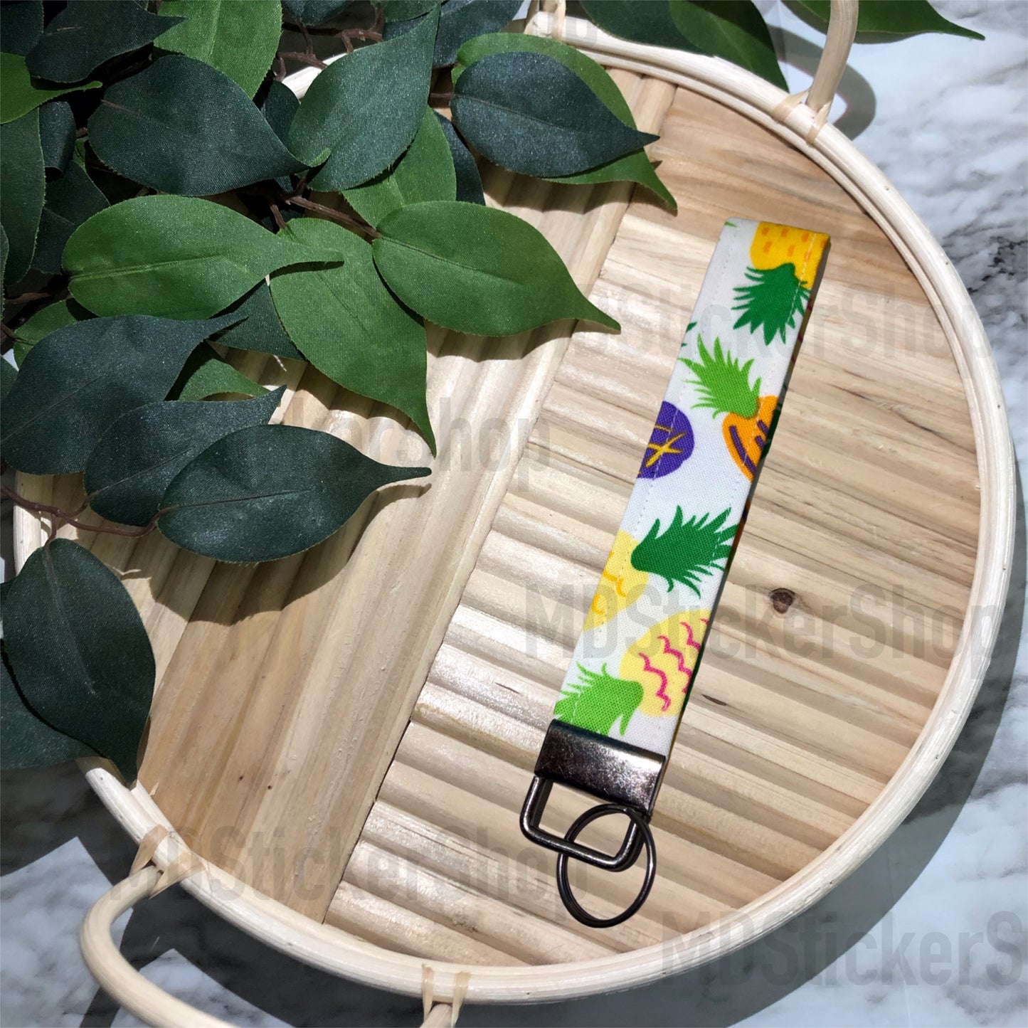 Colorful Pineapple Print Fabric Keychain, Key Fob