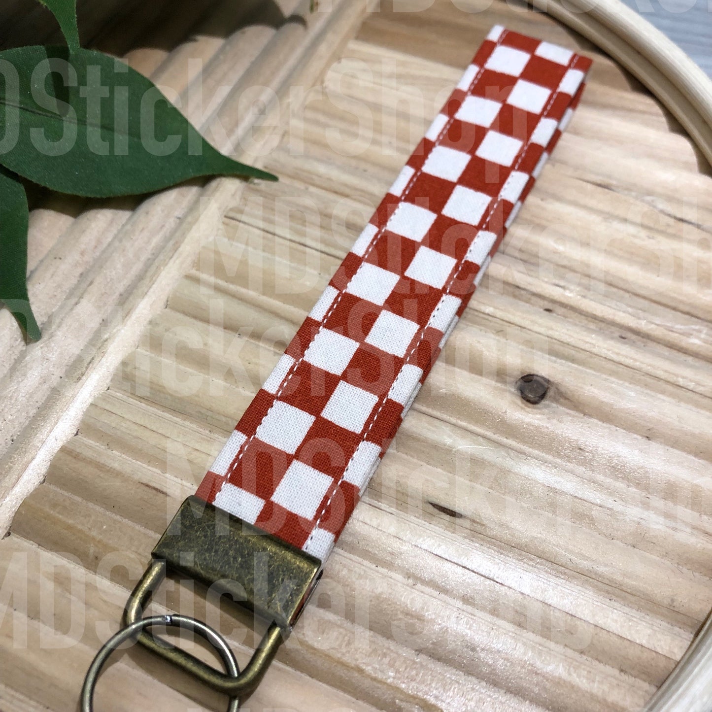 Rust Check Print Fabric Keychain, Key Fob