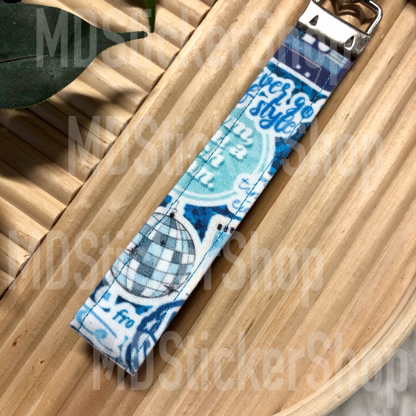 TS Blue Print Fabric Keychain, Key Fob