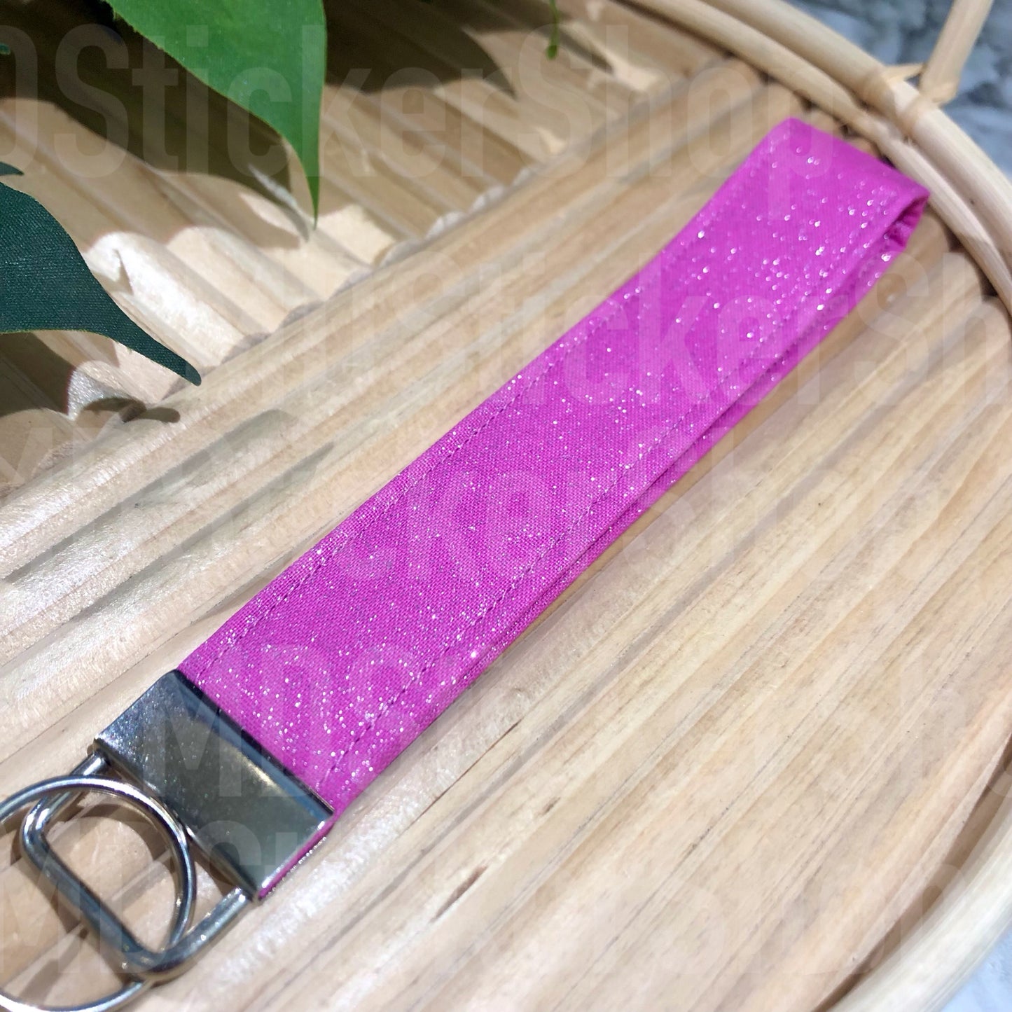 Magenta Pink Glitter Print Fabric Keychain