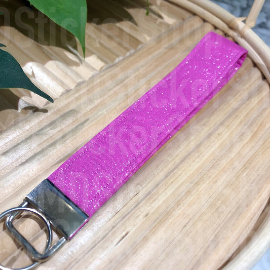 Magenta Pink Glitter Print Fabric Keychain