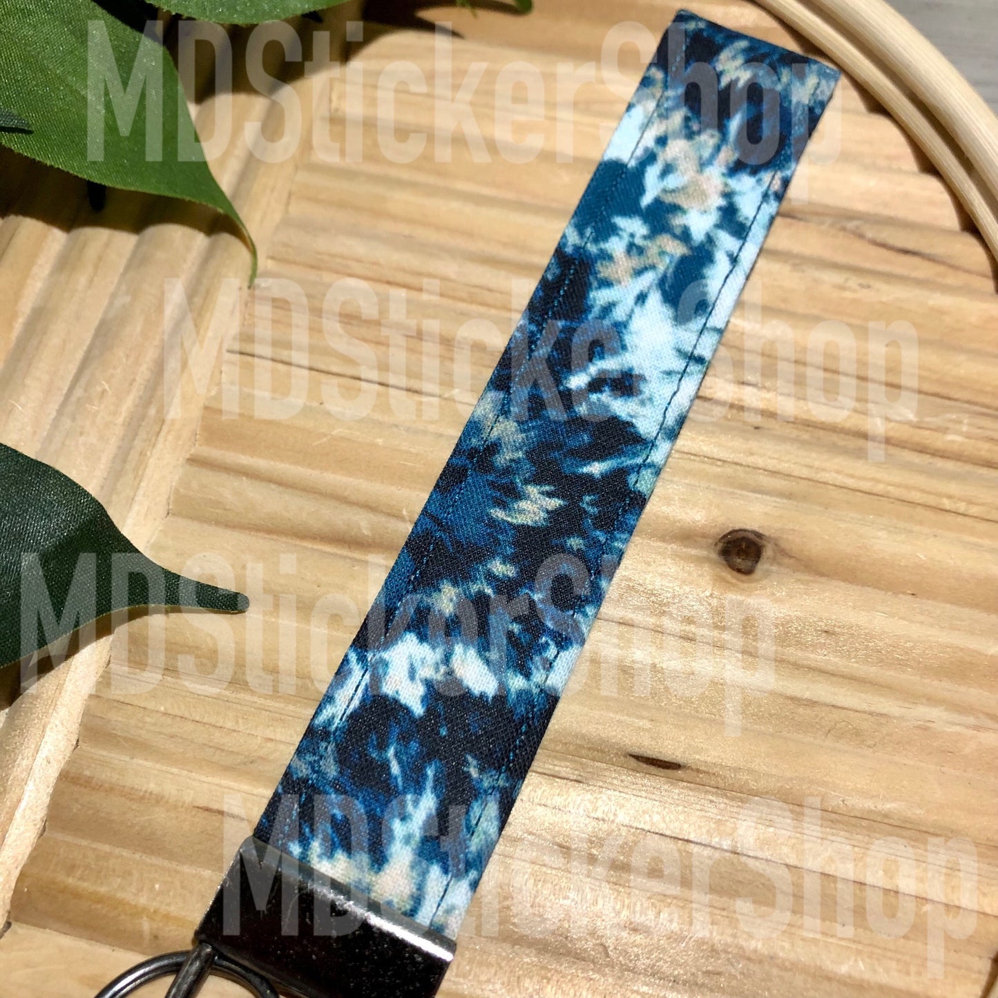 Navy Tie Dye Print Fabric Keychain, Key Fob