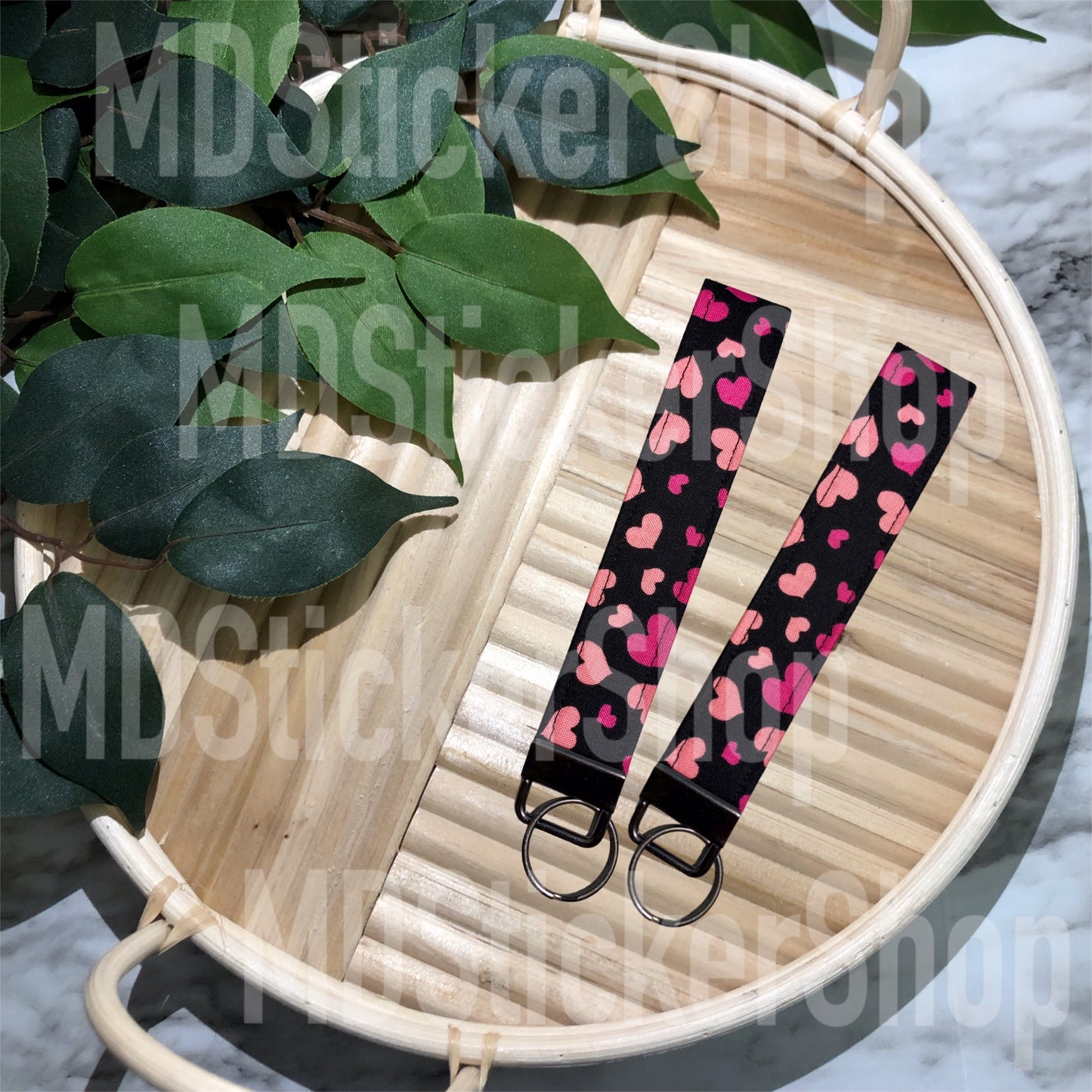 Bold Hearts Print Fabric Keychain, Key Fob