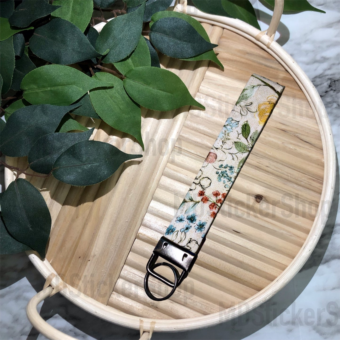 Vintage Floral Print Fabric Keychain, Key Fob