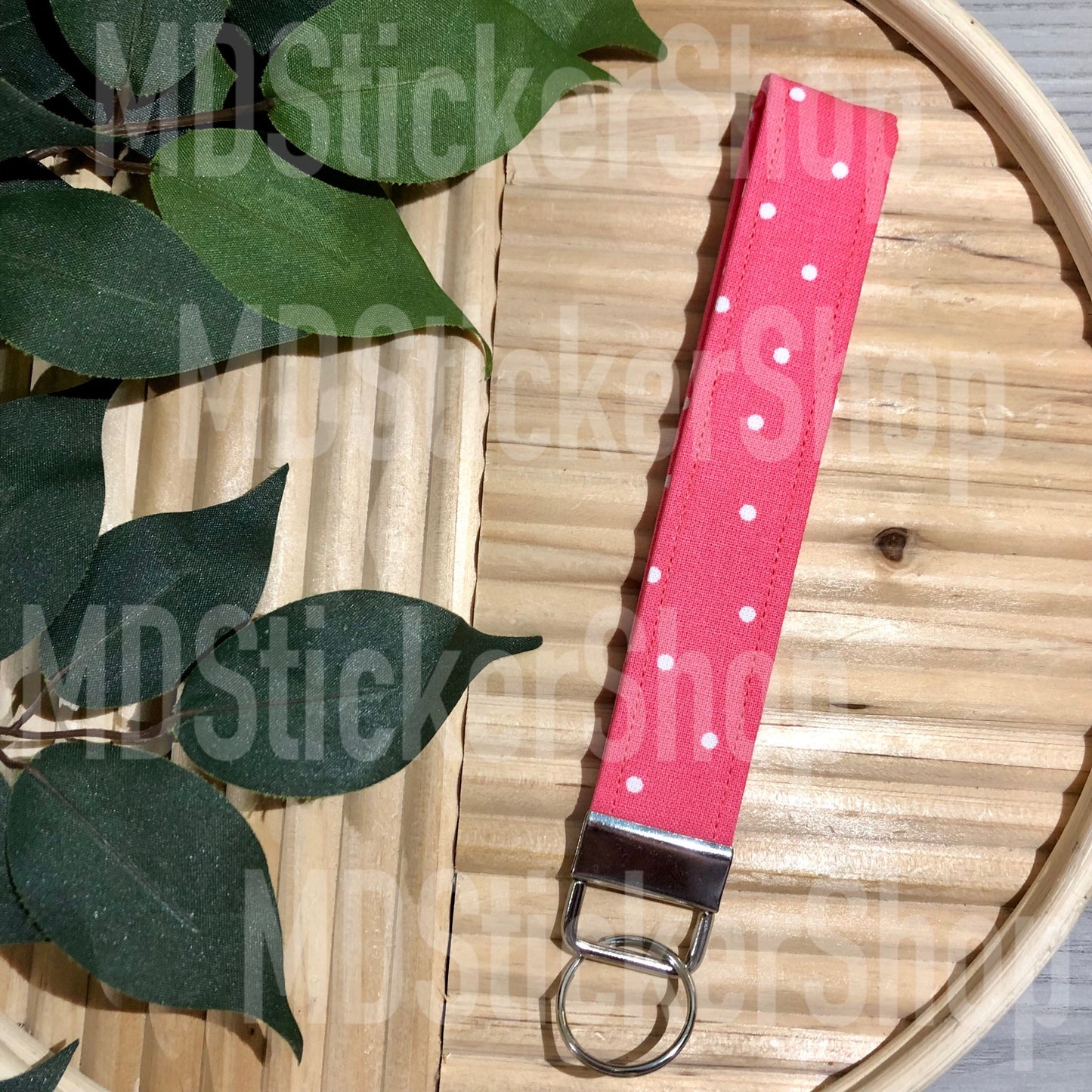 Pink Tiny Dot Print Fabric Keychain, Key Fob
