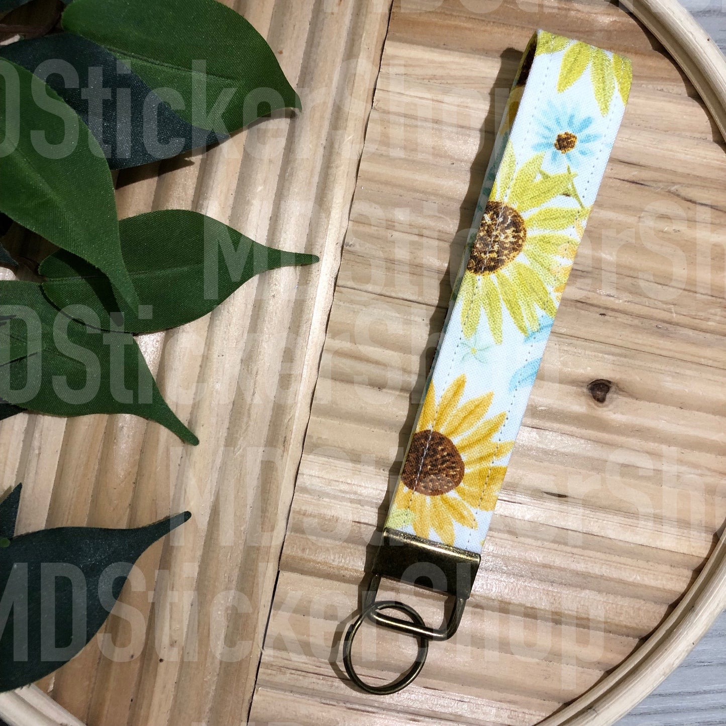 Sunflower Watercolor Print Fabric Keychain, Key Fob
