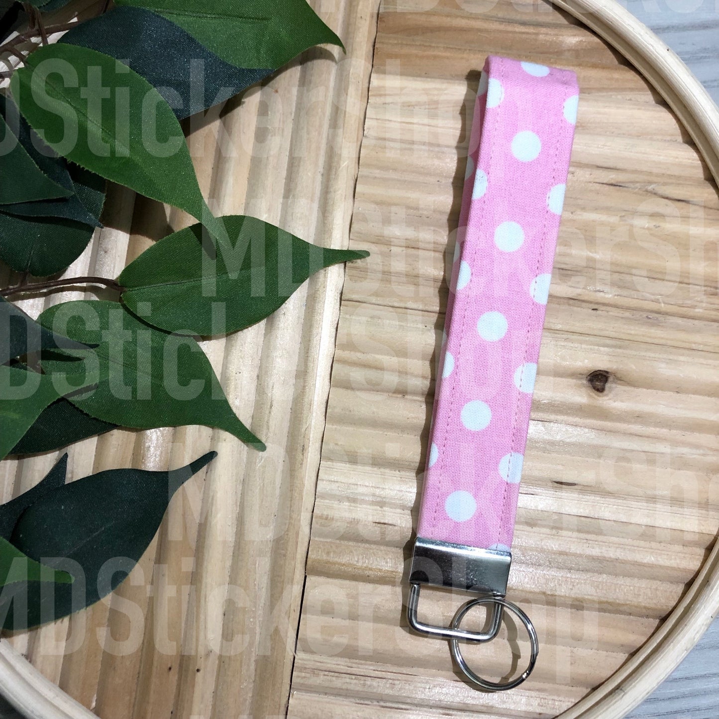 Bubblegum Pink Polka Dot Print Fabric Keychain, Key Fob