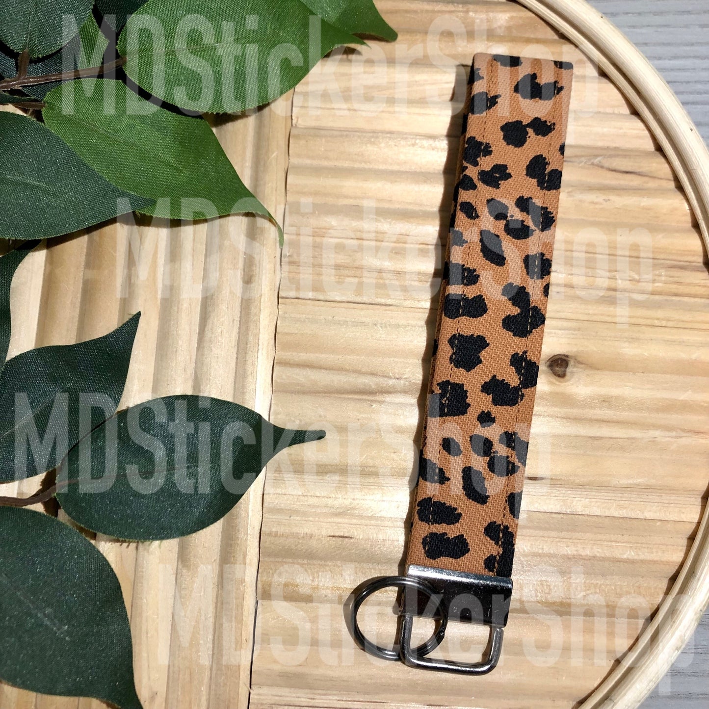 Brown and Black Animal Print Fabric Keychain, Key Fob