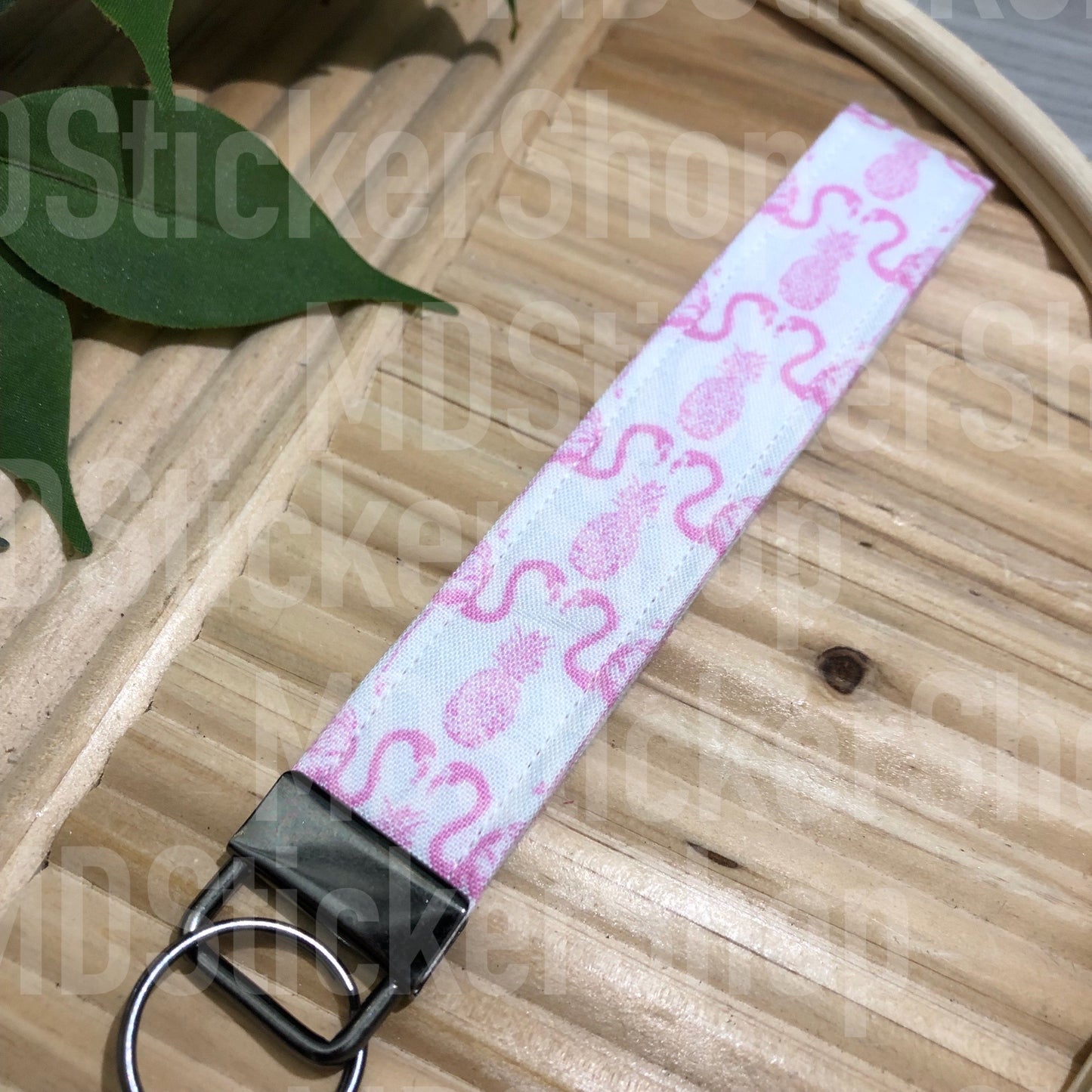 Flamingo Print Fabric Keychain, Key Fob