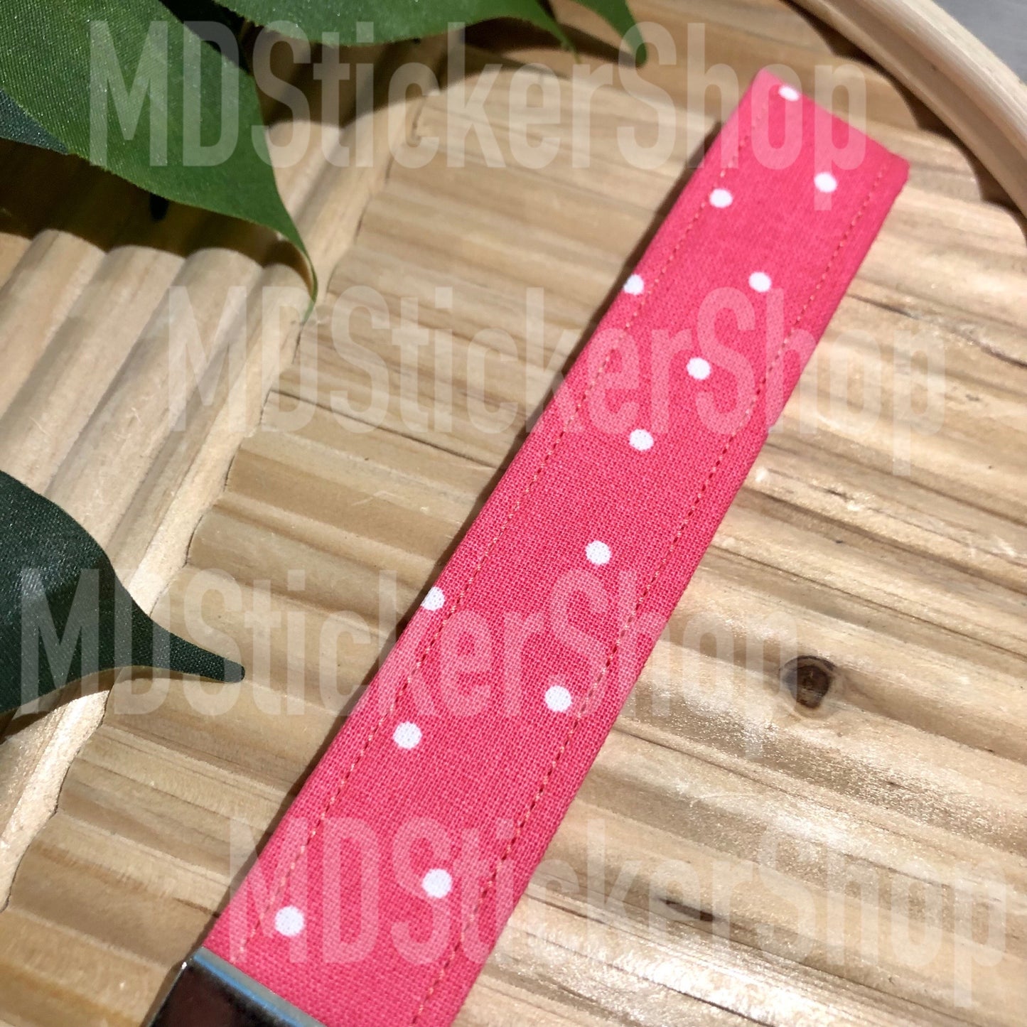 Pink Tiny Dot Print Fabric Keychain, Key Fob